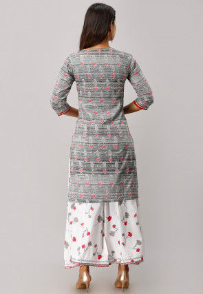 Printed Cotton Kurta with Palazzo in Grey