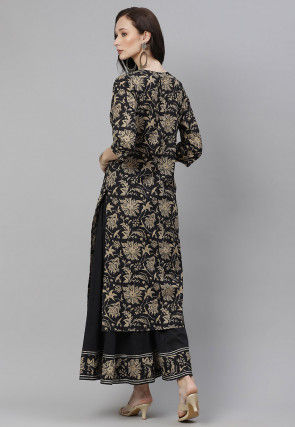 Printed Cotton Kurta with Palazzo in Black