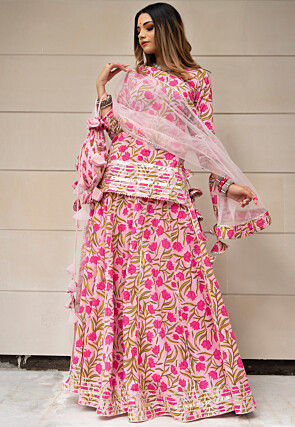 Printed Cotton Lehenga in Baby Pink