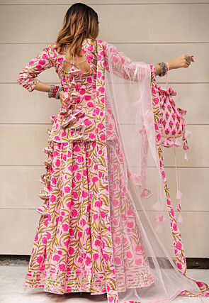 Printed Cotton Lehenga in Baby Pink