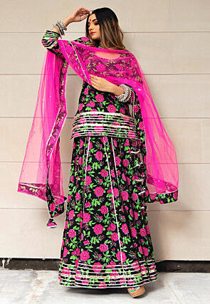 Printed Cotton Lehenga in Black