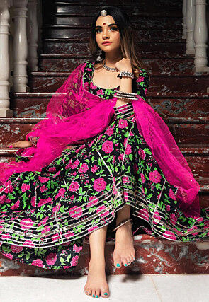 Printed Cotton Lehenga in Black