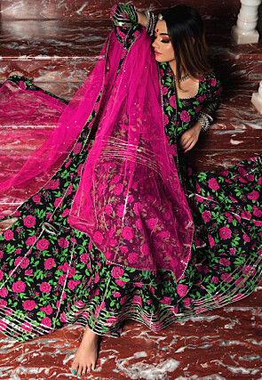 Printed Cotton Lehenga in Black