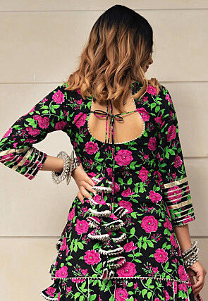 Printed Cotton Lehenga in Black