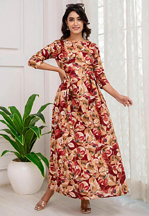 Printed Cotton Maxi Dress in Multicolor