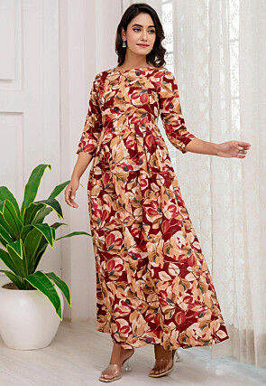 Printed Cotton Maxi Dress in Multicolor