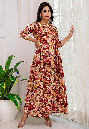 Printed Cotton Maxi Dress in Multicolor