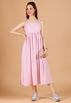 Printed Cotton Maxi Dress in Pink