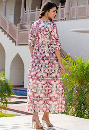 Printed Cotton Midi Dress in Purple
