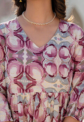 Printed Cotton Midi Dress in Purple