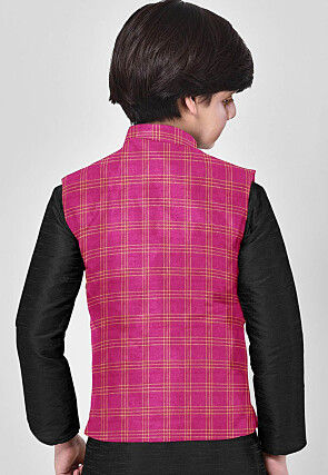 Printed Cotton Nehru Jacket in Fuchsia