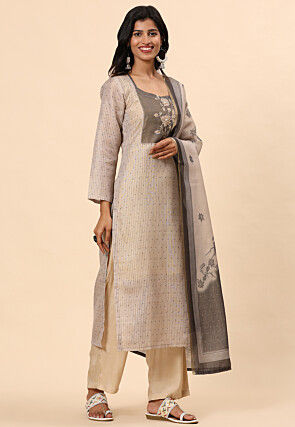 Printed Cotton Pakistani Suit in Beige