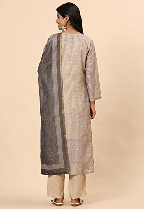 Printed Cotton Pakistani Suit in Beige