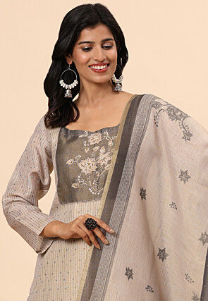 Printed Cotton Pakistani Suit in Beige