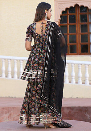 Printed Cotton Pakistani Suit in Black