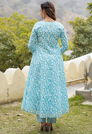 Printed Cotton Pakistani Suit in Blue