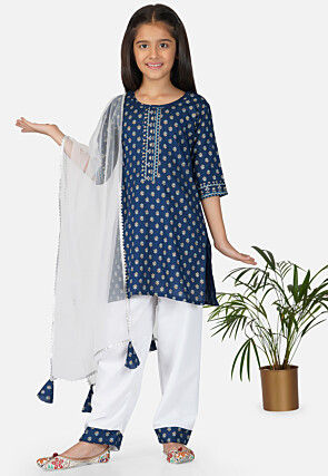 Printed Cotton Pakistani Suit in Blue