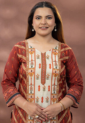 Printed Cotton Pakistani Suit in Cream and Rust