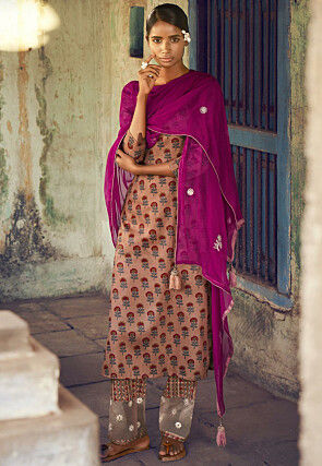 Printed Cotton Pakistani Suit in Dusty Peach