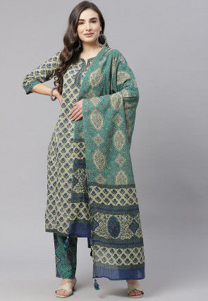 Buy Printed Cotton Pakistani Suit in Light Yellow Online : KJX31 ...