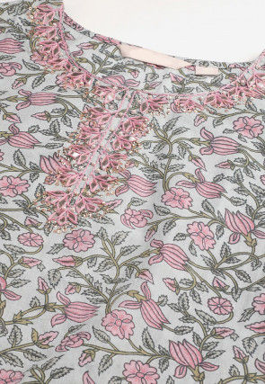 Printed Cotton Pakistani Suit in Light Grey