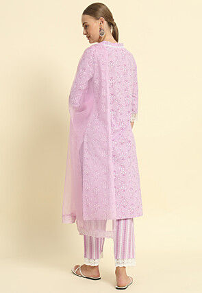 Printed Cotton Pakistani Suit in Light Purple