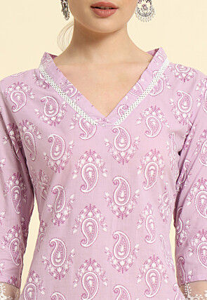 Printed Cotton Pakistani Suit in Light Purple