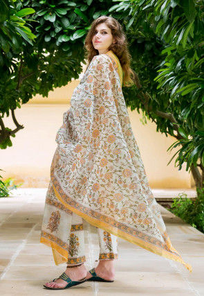 Printed Cotton Pakistani Suit in Mustard