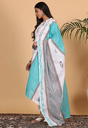 Printed Cotton Pakistani Suit in Off White
