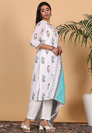 Printed Cotton Pakistani Suit in Off White