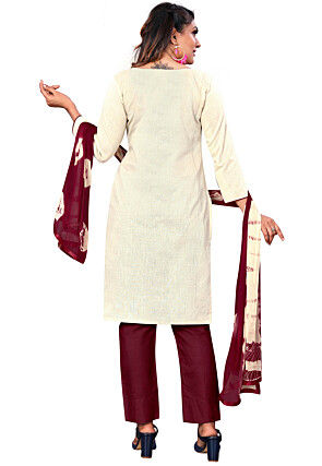 Printed Cotton Pakistani Suit in Off White