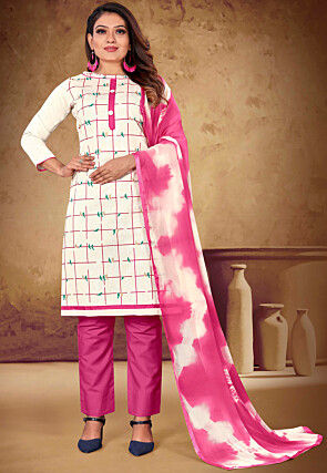 Printed Cotton Pakistani Suit in Off White