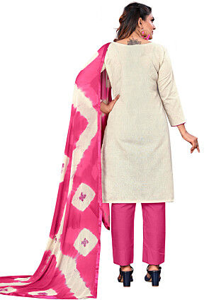 Printed Cotton Pakistani Suit in Off White