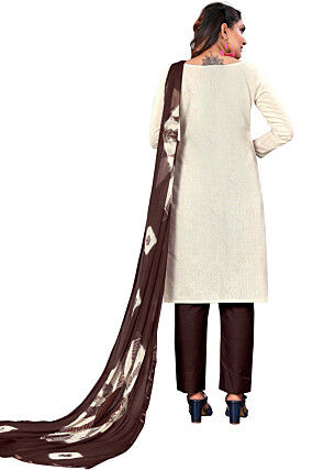 Printed Cotton Pakistani Suit in Off White