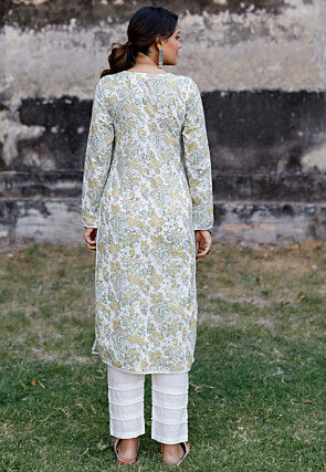 Printed Cotton Pakistani Suit in Off White