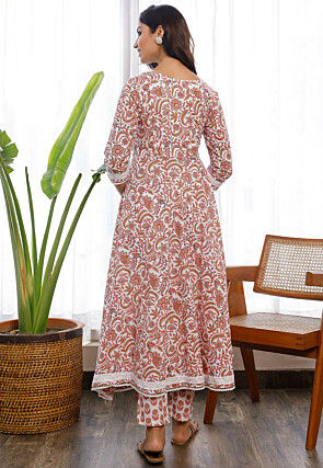 Printed Cotton Pakistani Suit in Off White