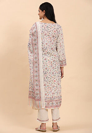Printed Cotton Pakistani Suit in Off White