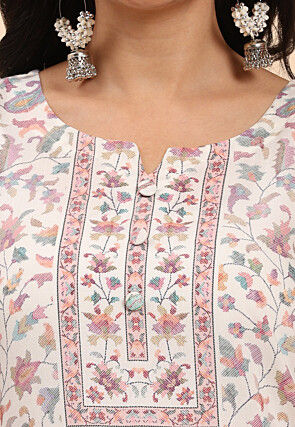 Printed Cotton Pakistani Suit in Off White