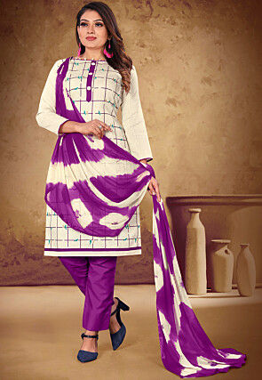 Printed Cotton Pakistani Suit in Off White