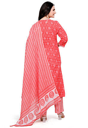 Printed Cotton Pakistani Suit in Orange