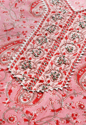 Printed Cotton Pakistani Suit in Coral Pink