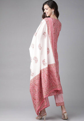 Printed Cotton Pakistani Suit in Coral Pink