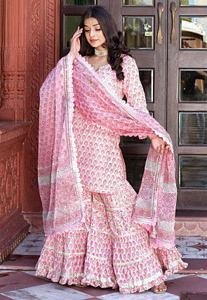 Printed Cotton Pakistani Suit in Pink