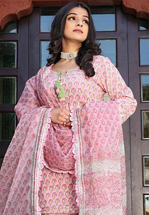 Printed Cotton Pakistani Suit in Pink