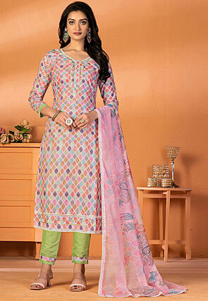 Printed Cotton Pakistani Suit in Pink