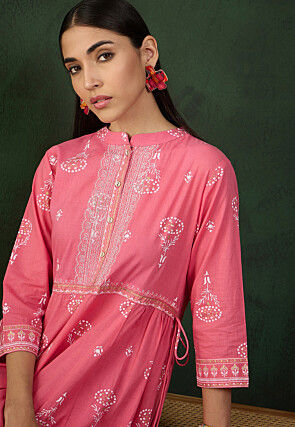 Printed Cotton Pakistani Suit in Pink