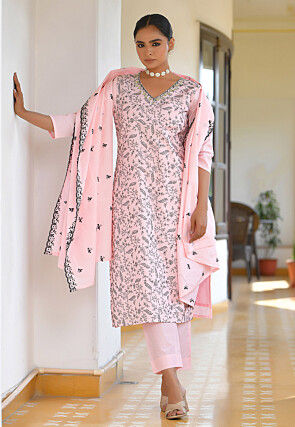 Printed Cotton Pakistani Suit in Pink