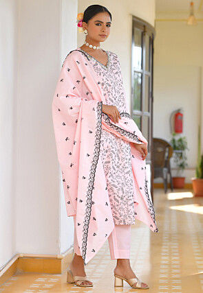 Printed Cotton Pakistani Suit in Pink