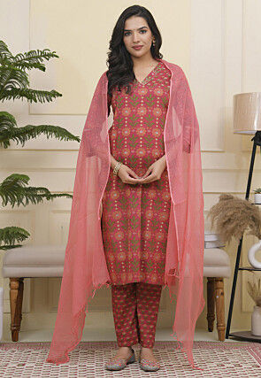 Printed Cotton Pakistani Suit in Pink