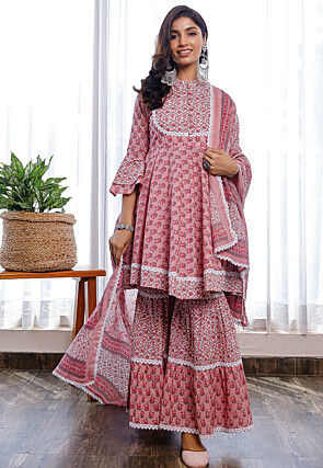 White Readymade Printed Suit With Palazzo 3741SL19